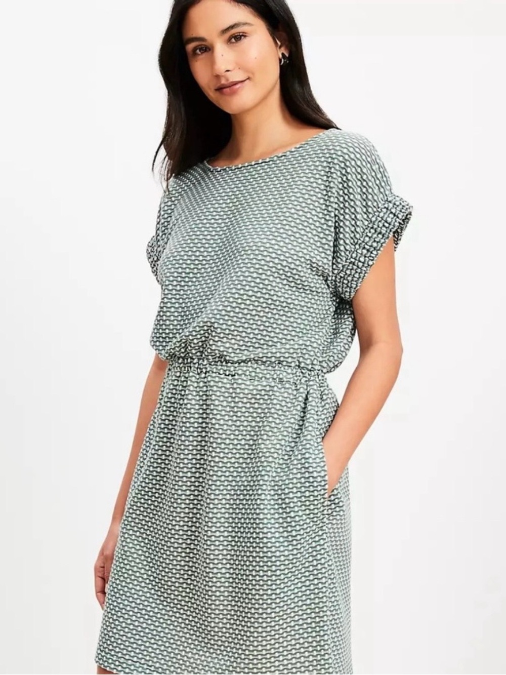 LOFT Mint Green Patterned Midi Dress